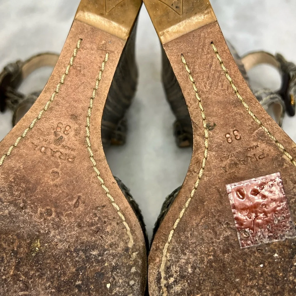 Prada Snakeskin Striped Wooden Heel Wedge Sandal - Picture 5 of 15
